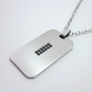 Steel Rectangle Pendant with Black CZs & Chain